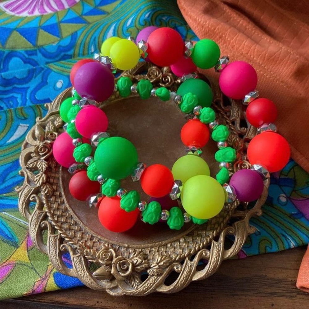 Multicolored Neon Beaded Layering Bracelets